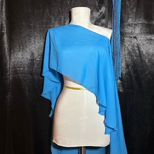 Flowing Blue Layered Cape Top Statement Blouse